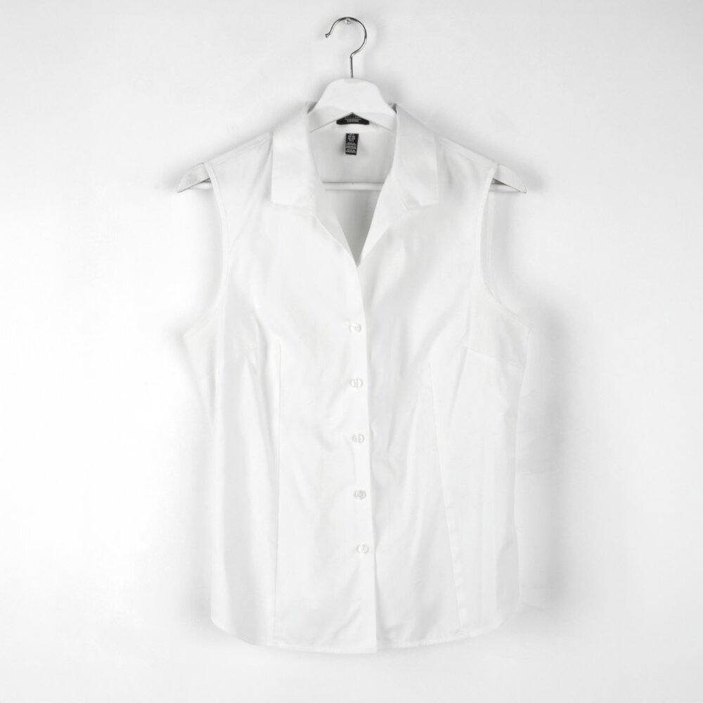 JONES NEW YORK SIGNATURE Sleeveless Shirt Button Front White S